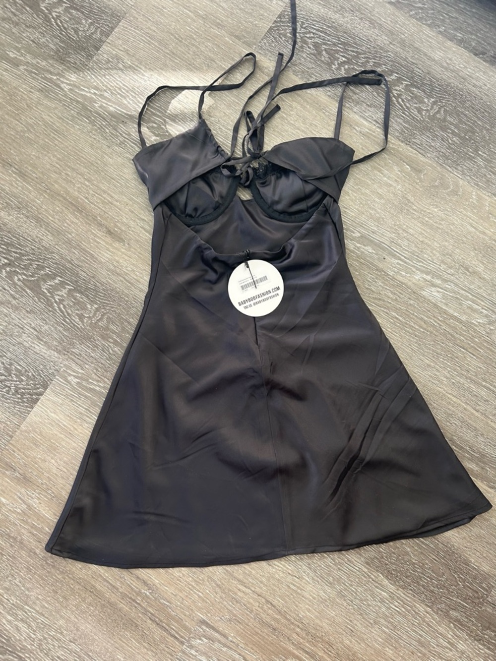 Babyboo Black Satin Slip Dress with Lace Bust - Picture 3 of 5
